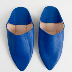 Moroccan Classic Pointed Babouche Slippers, Cobalt