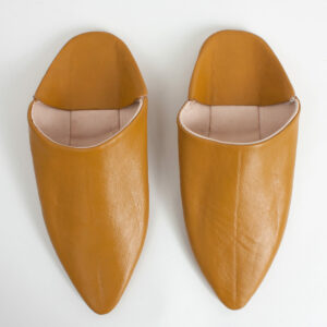 Moroccan Classic Pointed Babouche Slippers, Mustard